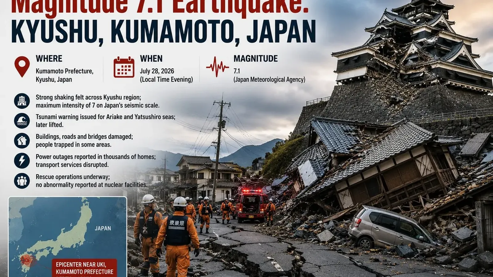 Japan Earthquake: ക്യൂഷൂവിലെ കുമമോട്ടോയിൽ 7.1 തീവ്രത ഭൂചലനം; രക്ഷാപ്രവർത്തനം തുടരുന്നു