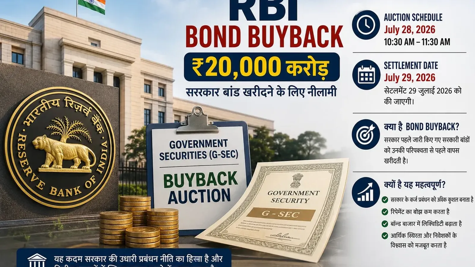 RBI Bond Buyback: ₹20,000 കോടി സർക്കാർ ബോണ്ടുകൾ തിരികെ വാങ്ങൽ ഇന്ന്; അറിയേണ്ടതെല്ലാം