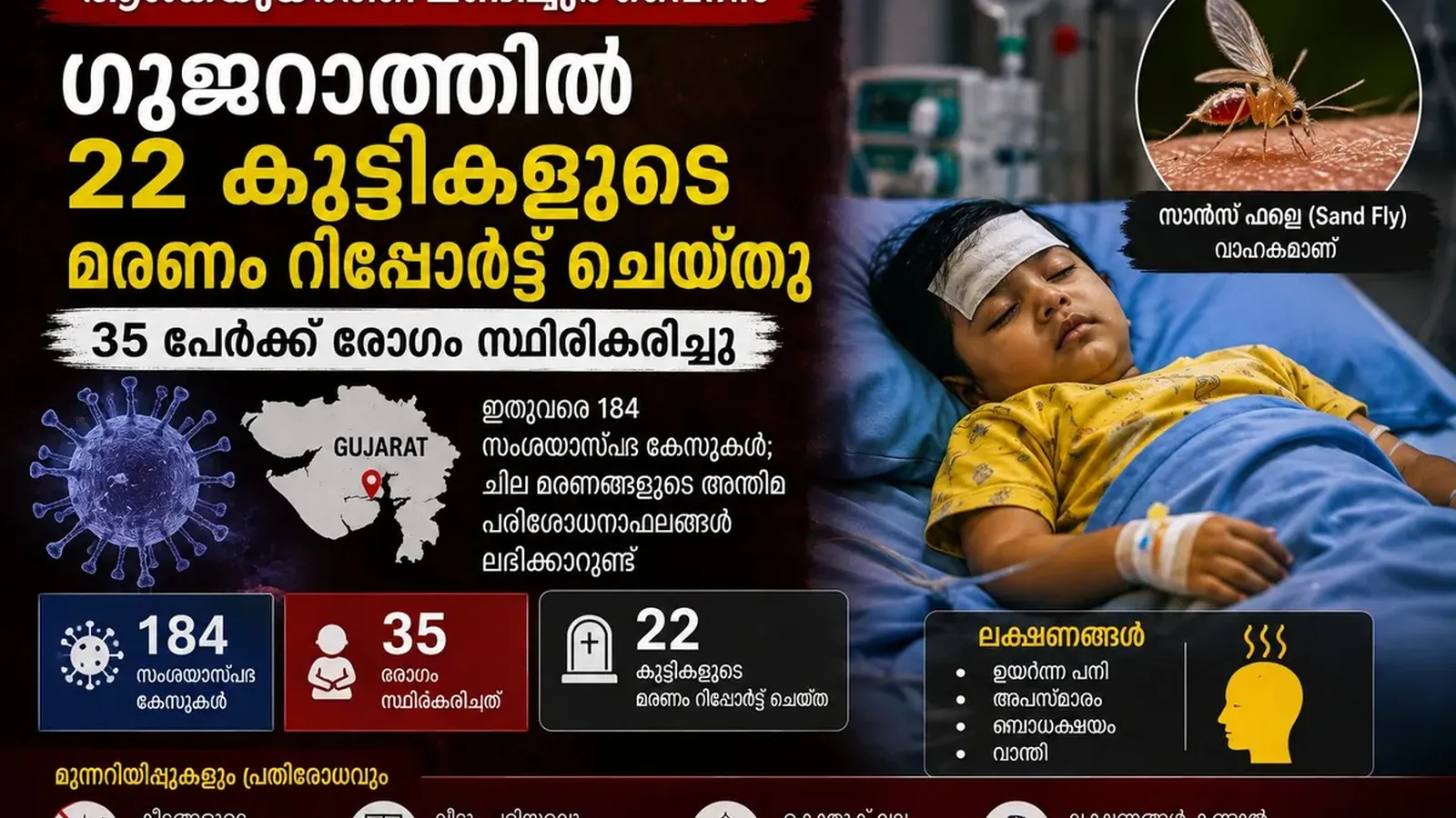 ചണ്ടിപുര വൈറസ് വ്യാപനം: ഗുജറാത്തിൽ 22 കുട്ടികളുടെ മരണം റിപ്പോർട്ട് ചെയ്തു; 35 പേർക്ക് രോഗം സ്ഥിരീകരിച്ചു